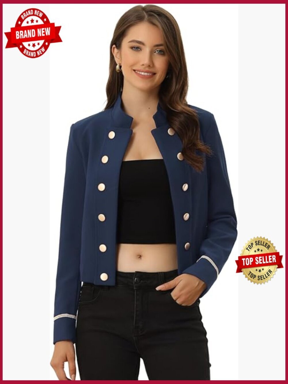 Steampunk Cropped Open Front Jacket Vintage Double Breasted Button Decor Lined
